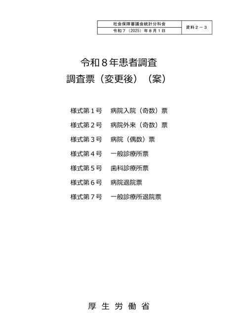 資料２－３ 令和８年患者調査 調査票（変更後）(案)［PDF形式：933KB］