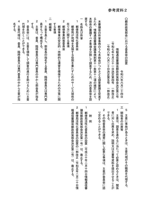 郵政政策部会における委員会の設置