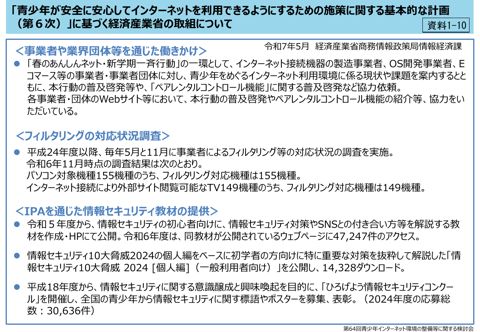 資料1-10 (経産省資料)「青少年が安全に安心してインターネットを利用できるようにするための施策に関する基本的な計画(第6次)」に基づく経済産業省の取組につい