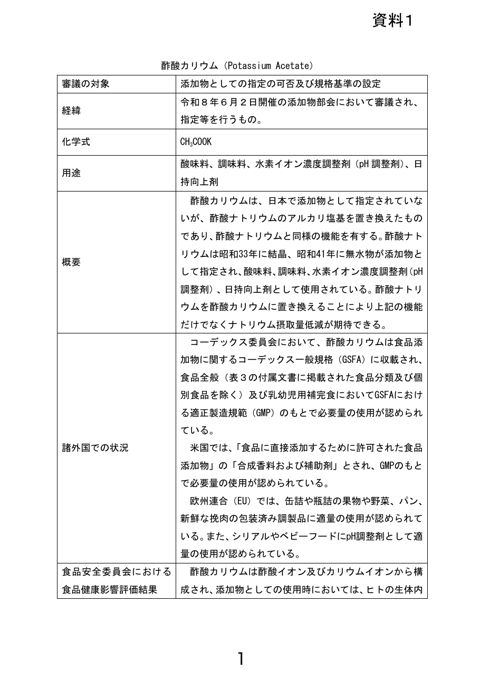 【資料1】食品添加物の指定等について
