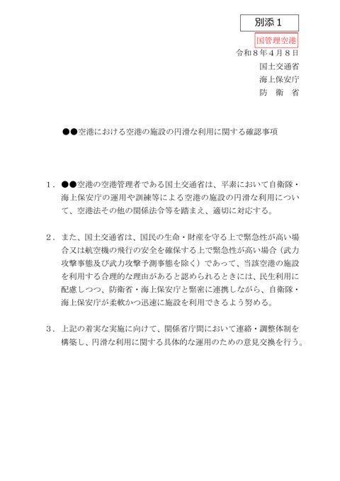 空港の施設・港湾施設の円滑な利用に関する確認事項