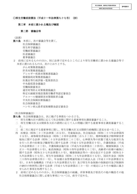 【参考資料５】厚生労働省設置法、社会保障審議会令、社会保障審議会運営規則［PDF形式：505KB］