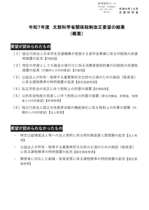 参考資料5-4 令和7年度文部科学関係税制改正要望の結果（概要）