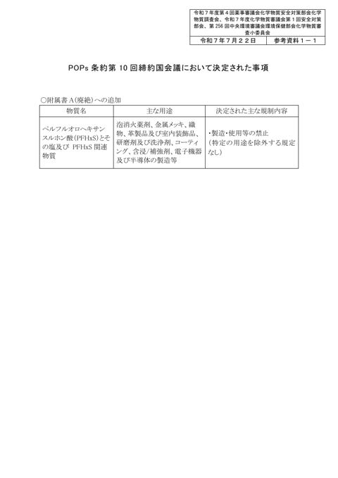 参考資料１－１ POPs 条約第10 回締約国会議において決定された事項