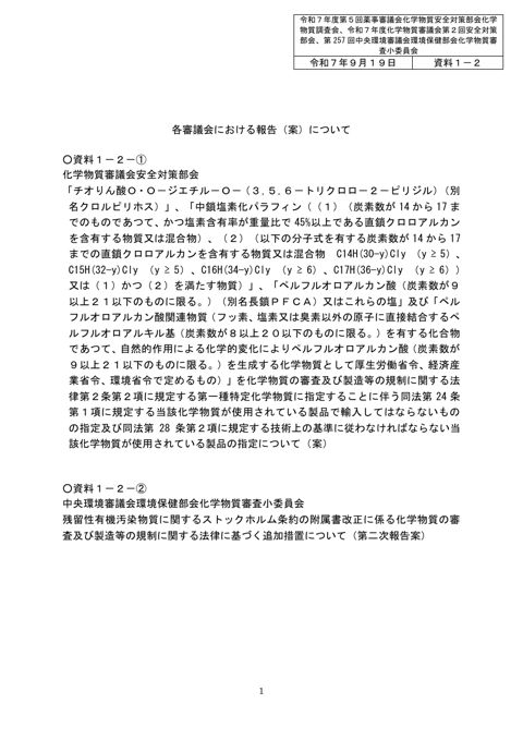 資料１－２ 各審議会における報告（案）について