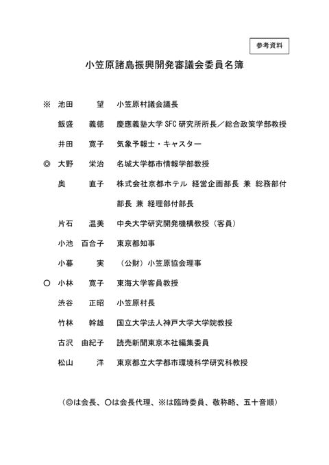 （参考資料）小笠原諸島振興開発審議会委員名簿