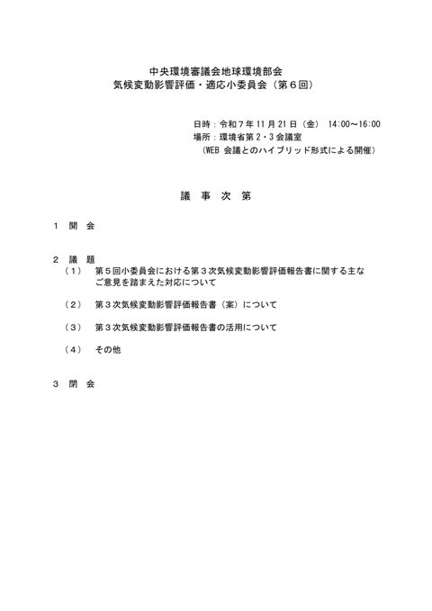 議事次第（第６回小委員会）