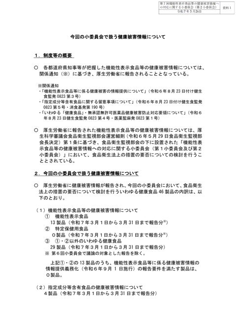 資料１ 今回の小委員会で扱う健康被害情報について［PDF形式：57KB］