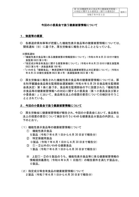 資料１ 今回の小委員会で扱う健康被害情報について［PDF形式：156KB］