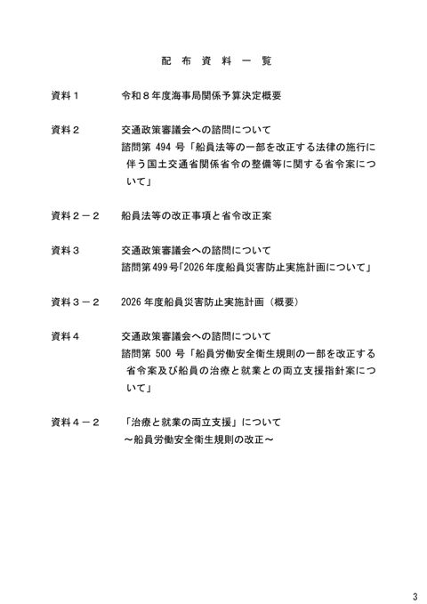 第191回 船員部会 配布資料一覧