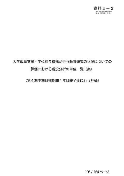 【資料２ー２】大学改革支援・学位授与機構が行う教育研究の状況についての評価における現況分析の単位一覧（案）