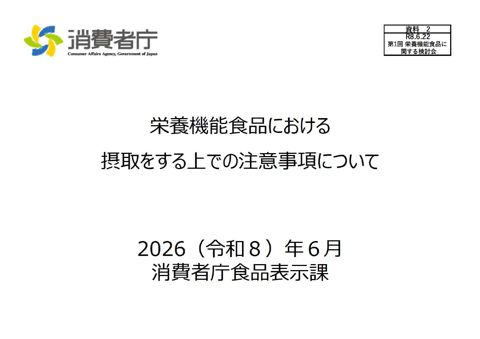 【資料2】栄養機能食品における摂取をする上での注意事項について(8月6日:19ページ一部訂正) の表紙