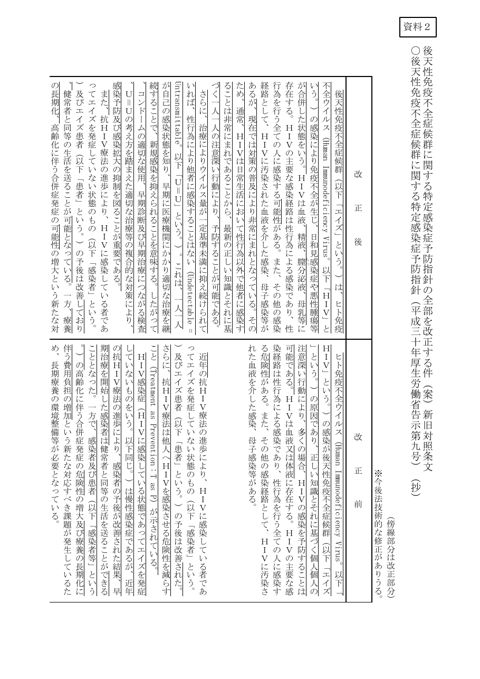 資料２ 後天性免疫不全症候群に関する特定感染症予防指針 新旧対照表（案）［PDF形式：409KB］