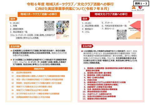【資料1-3】令和6年度 地域スポーツクラブ/文化クラブ活動への移行に向けた実証事業事例集について
