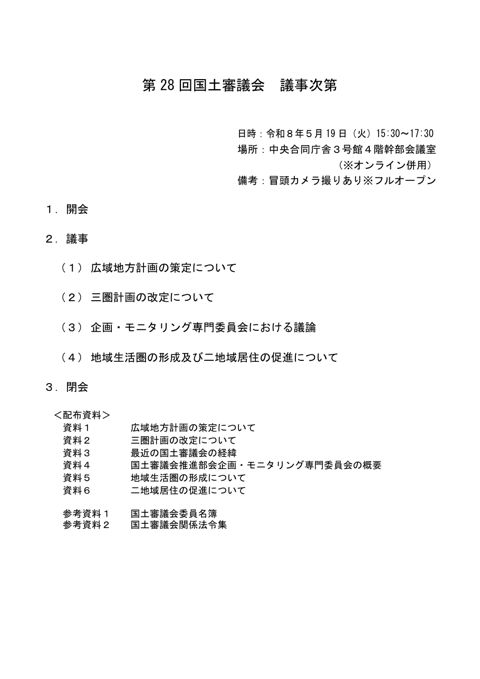 第28回国土審議会議事次第 の表紙