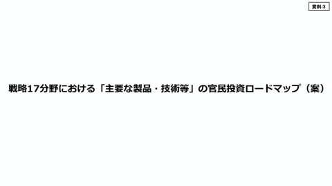 戦略17分野における「主要な製品・技術等」の官民投資ロードマップ（案） の表紙