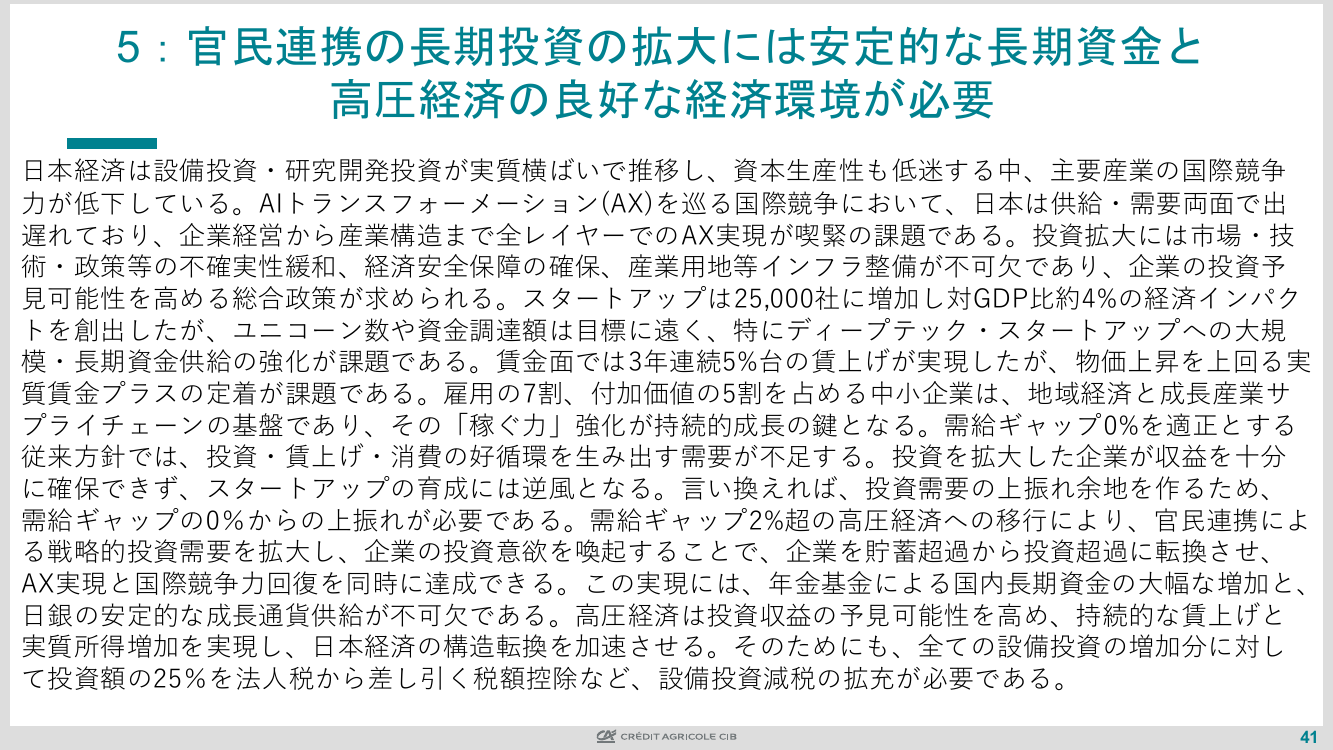 5：官民連携の長期投資の拡大には安定的な長期資金と高圧経済の良好な経済環境が必要