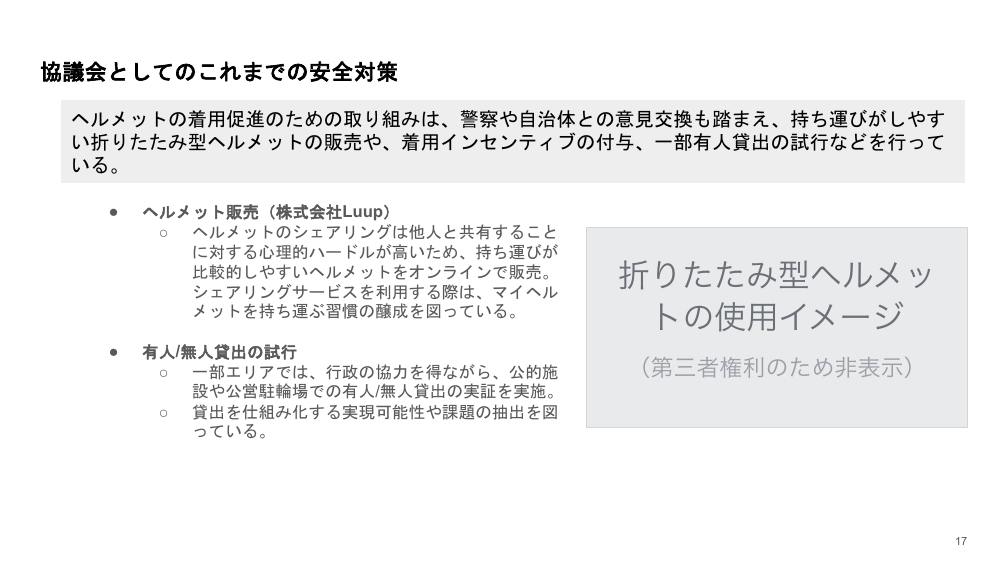 ヘルメット着用の実証および促進施策 資料スライド