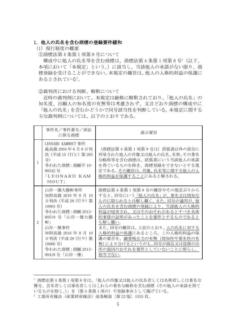 他人の氏名を含む商標の登録要件緩和 該当資料スライド 2枚目