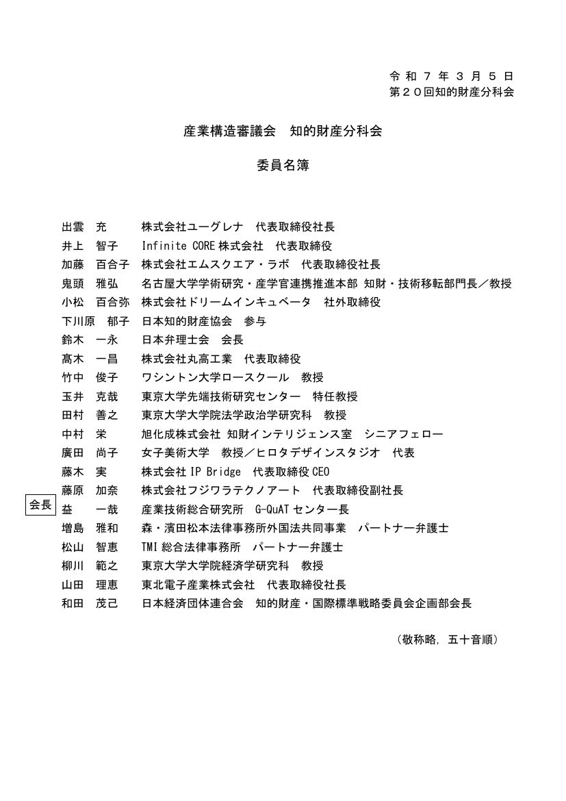 産業構造審議会 知的財産分科会 第20回 資料