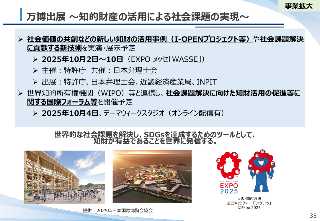 大阪・関西万博への出展 該当資料スライド 1枚目