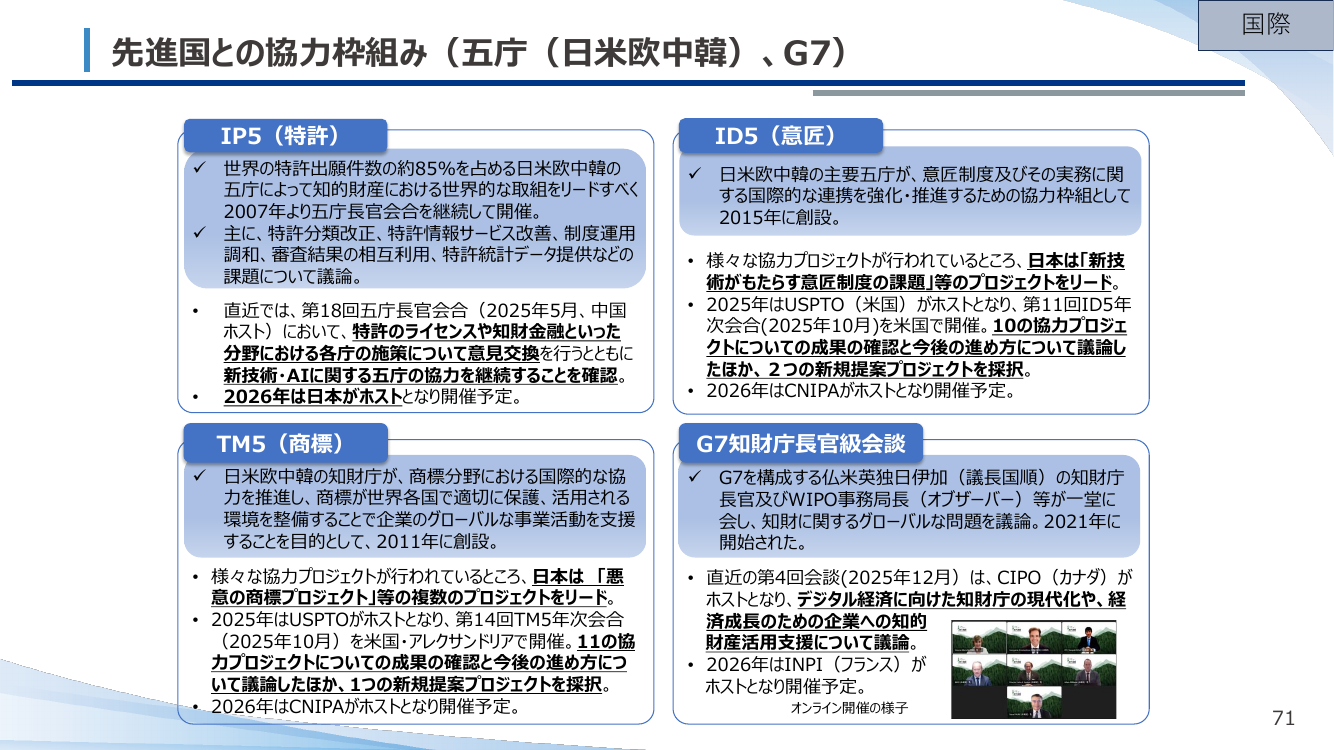 先進国との協力枠組み（五庁（日米欧中韓）、G7）