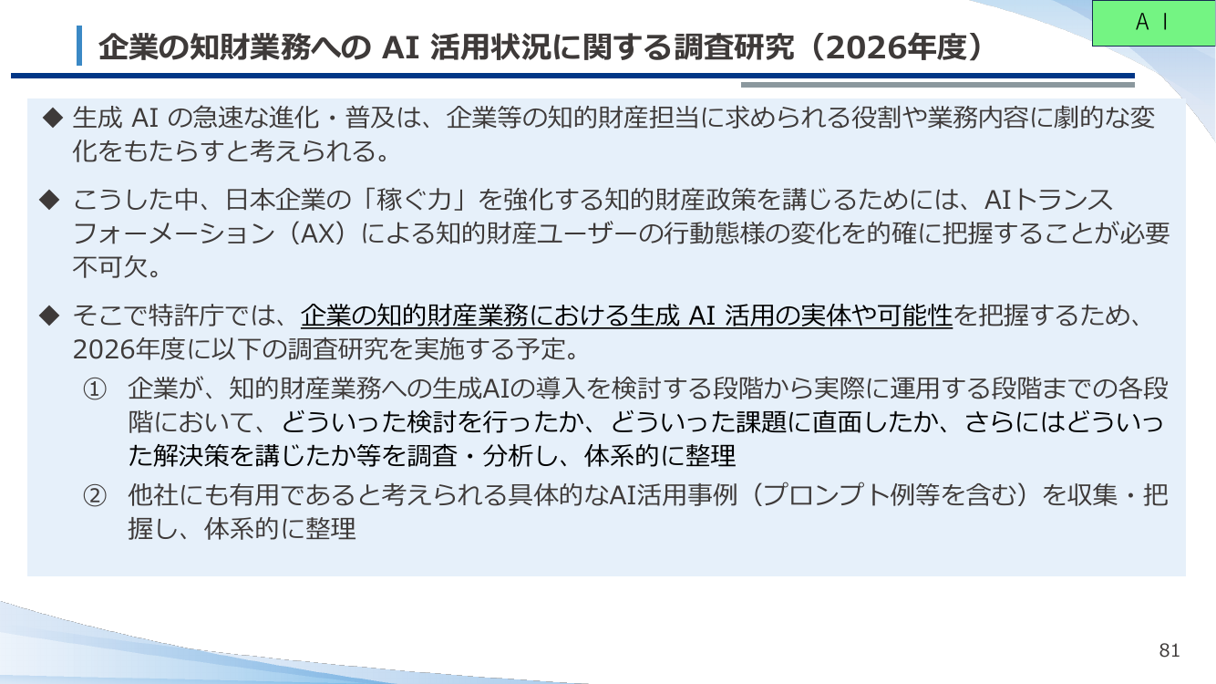 企業の知財業務への AI 活用状況に関する調査研究（2026年度）