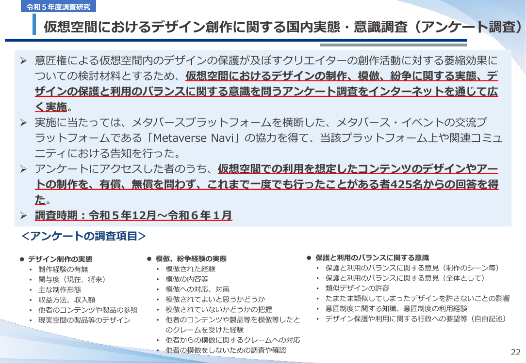 仮想空間に関する知的財産保護等に関する調査研究 資料スライド