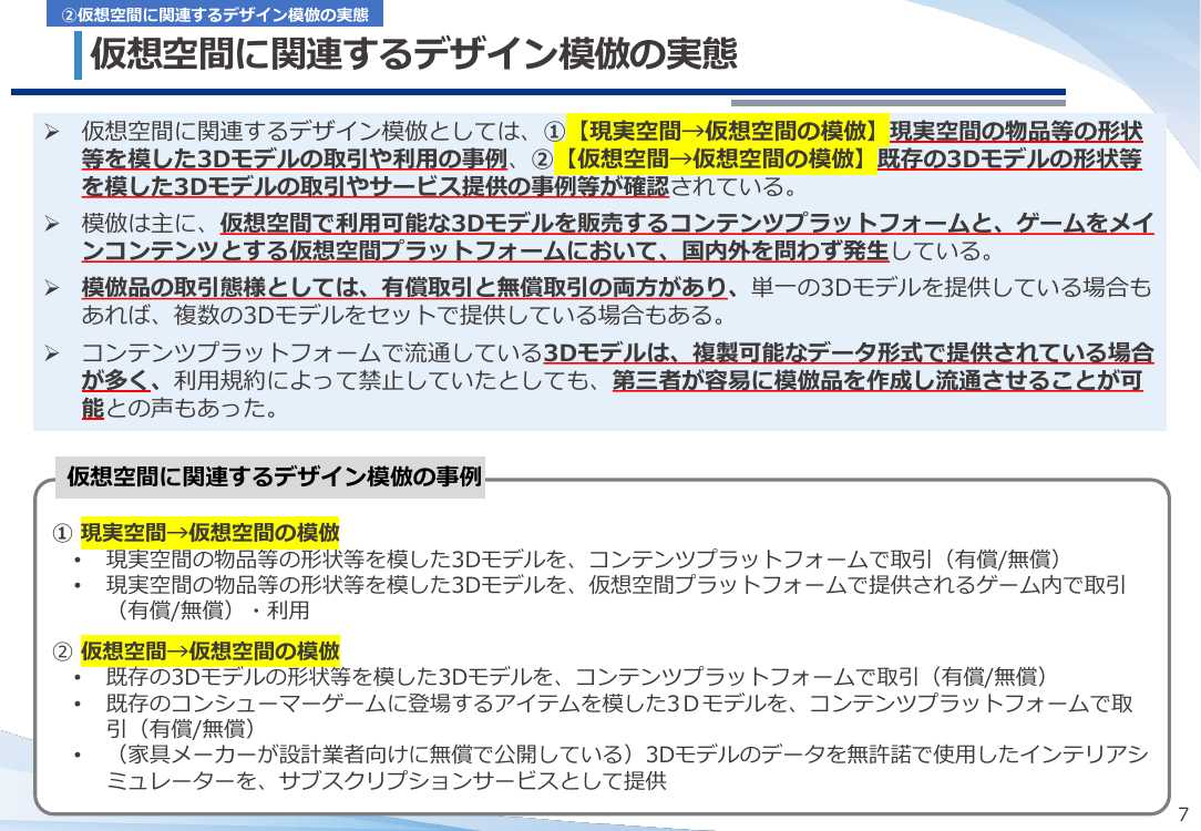 第18回 仮想空間におけるデザイン保護制度の整備 資料スライド 7枚目