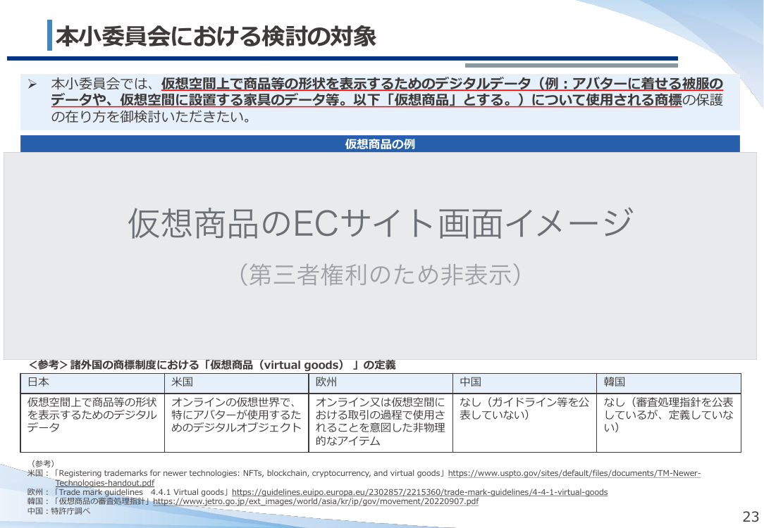 仮想空間における商標の保護の整理 該当資料スライド 5枚目
