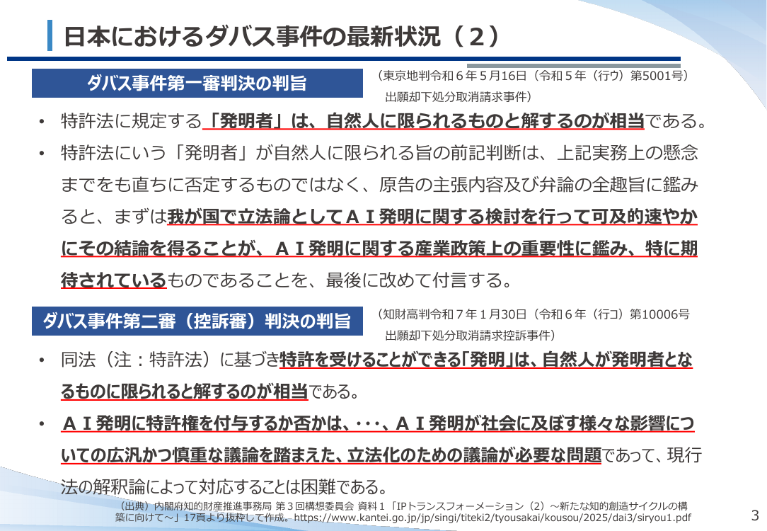 AI技術の進展を踏まえた特許制度の検討 該当資料スライド 4枚目