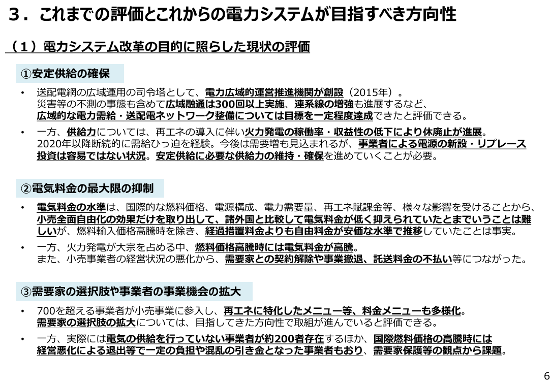 第85回 電力システム改革の検証結果と今後の方向性の取りまとめ 資料スライド 6枚目