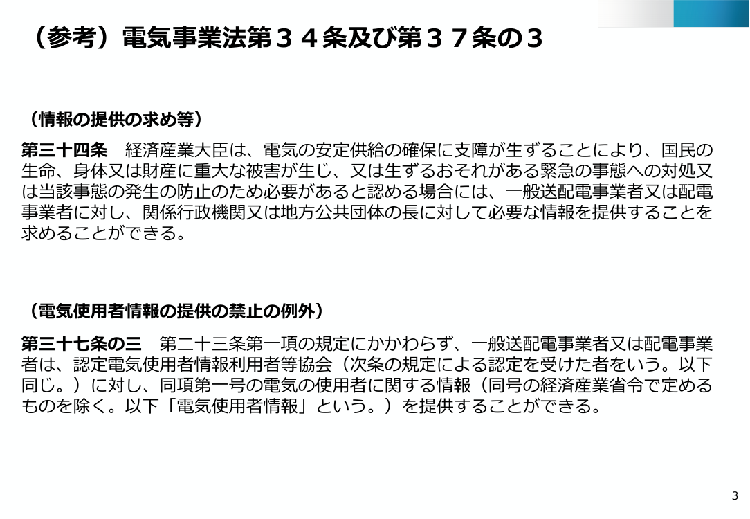 電力データ利活用環境の整備 該当資料スライド 3枚目