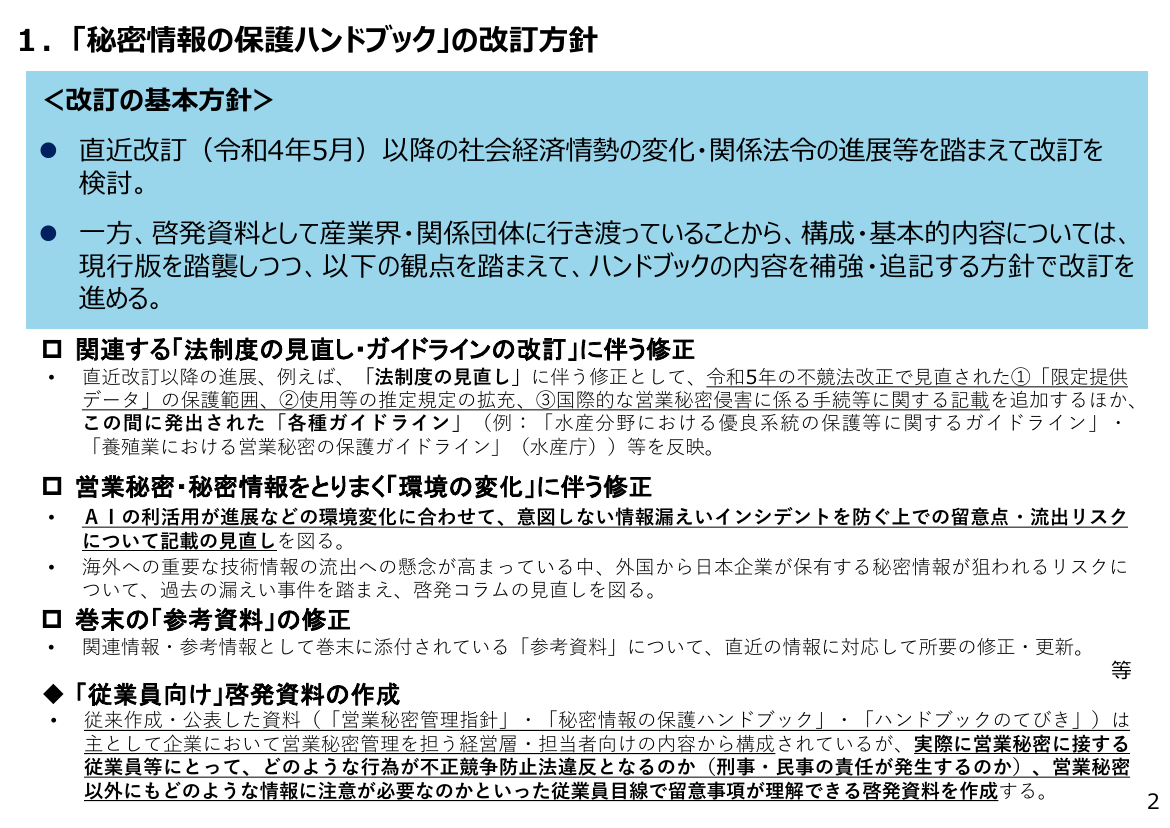 第24回 秘密情報の保護ハンドブックの改訂 資料スライド 2枚目