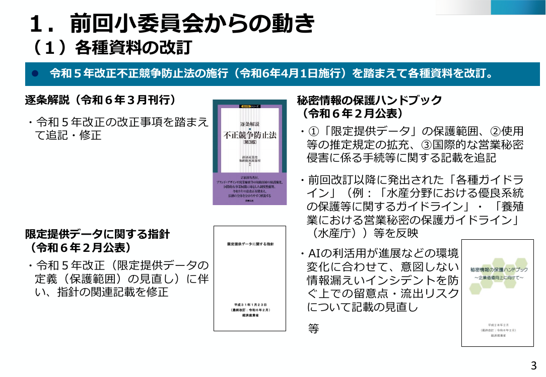 改正不正競争防止法の施行および周知 該当資料スライド 1枚目