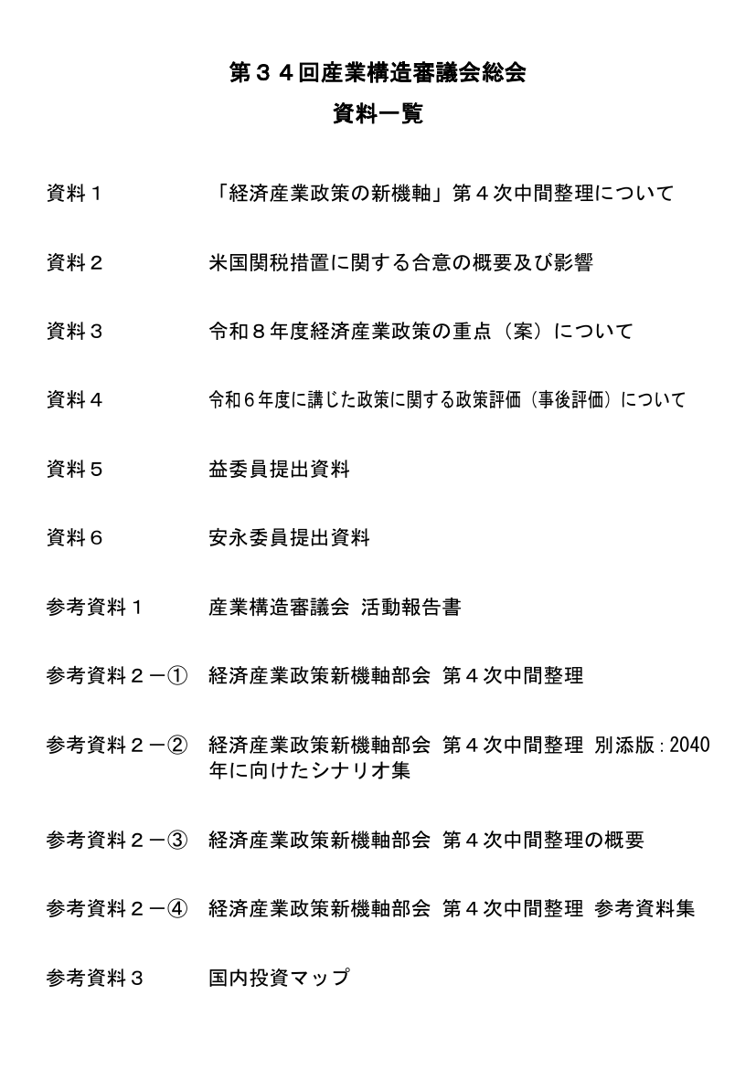 産業構造審議会 総会 第34回 資料