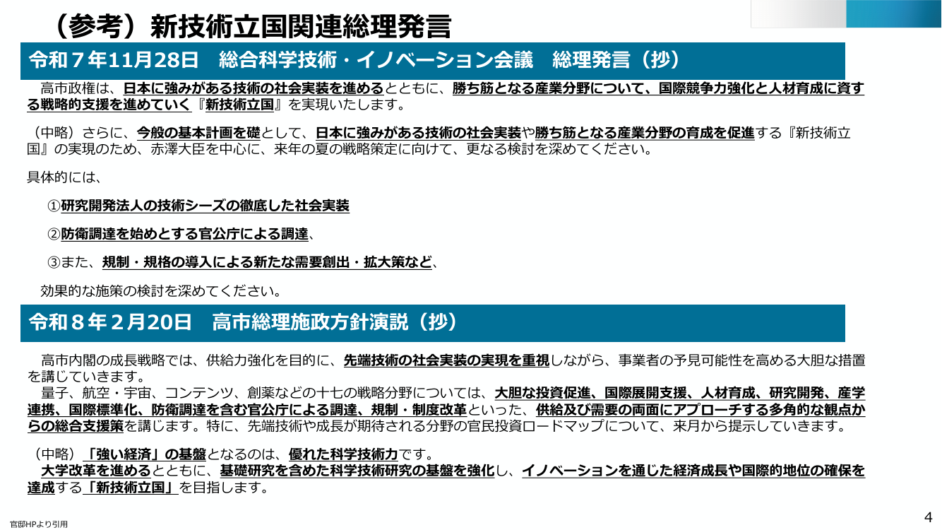 (参考) 新技術立国関連総理発言