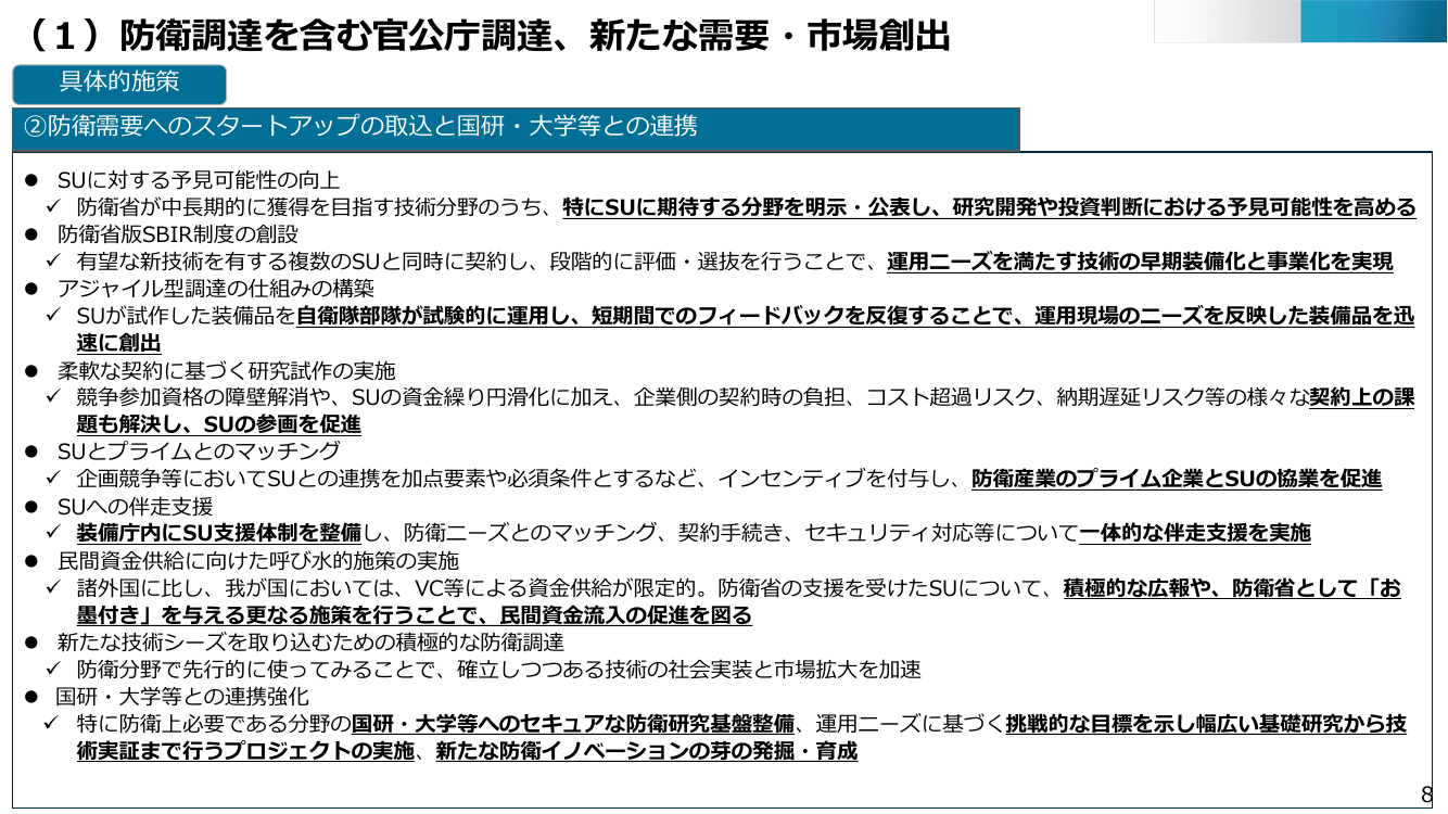 （１）防衛調達を含む官庁調達、新たな需要・市場創出