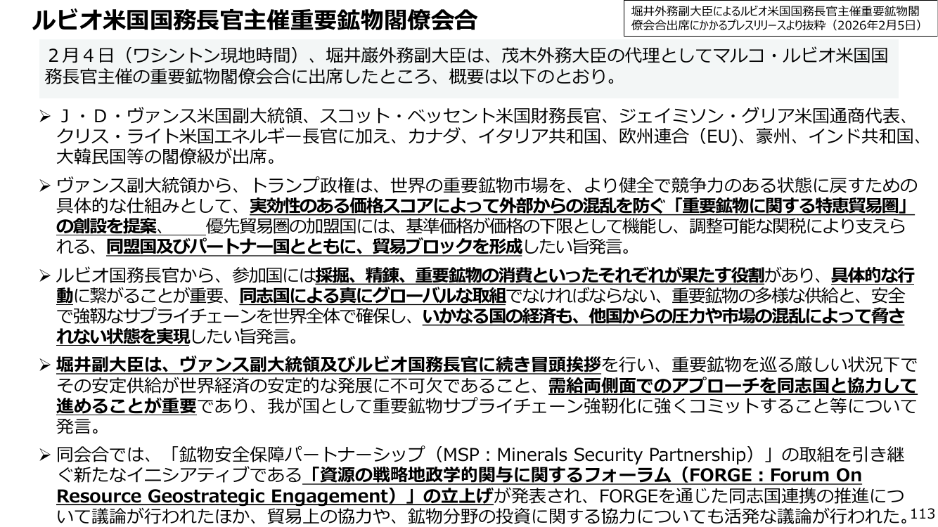 ルビオ米国務長官主催重要鉱物閣僚会合