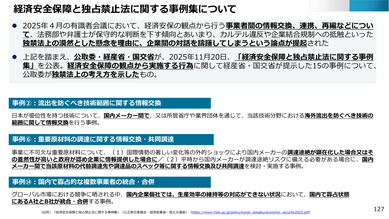 経済安全保障と独占禁止法に関する事例集 資料スライド