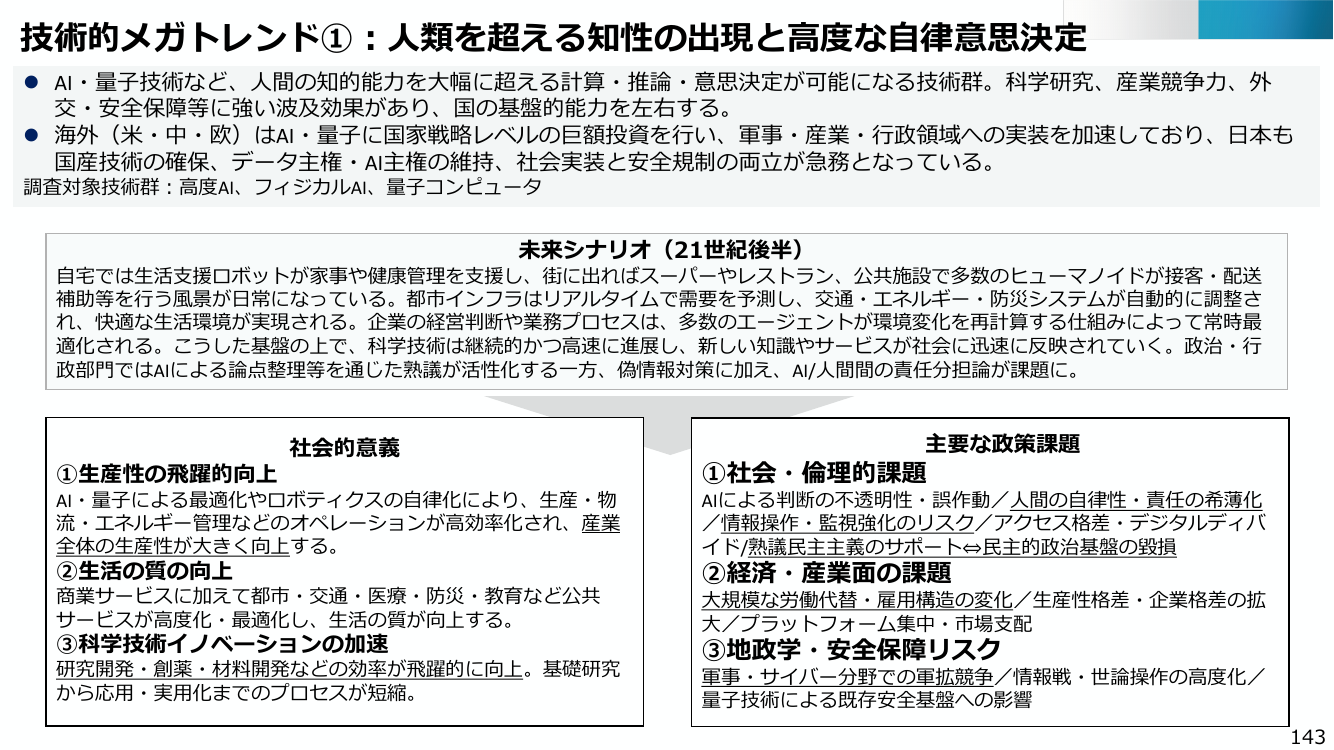 技術的メガトレンド①：人類を超える知性の出現と高度な自律意思決定