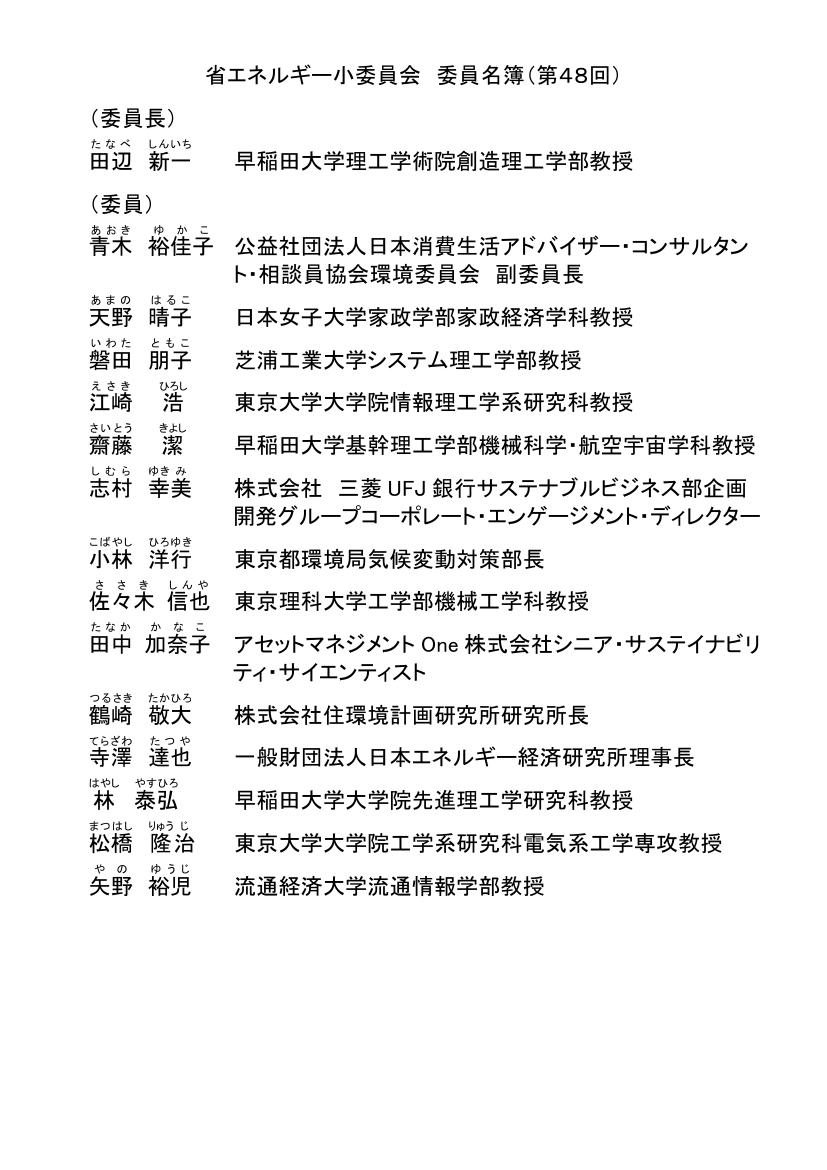 総合資源エネルギー調査会 省エネルギー小委員会 第48回 資料
