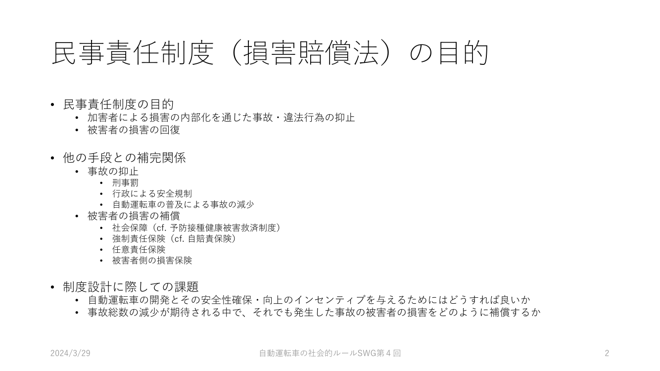 第4回 自動運転の損害賠償・責任分配ルール 資料スライド 3枚目