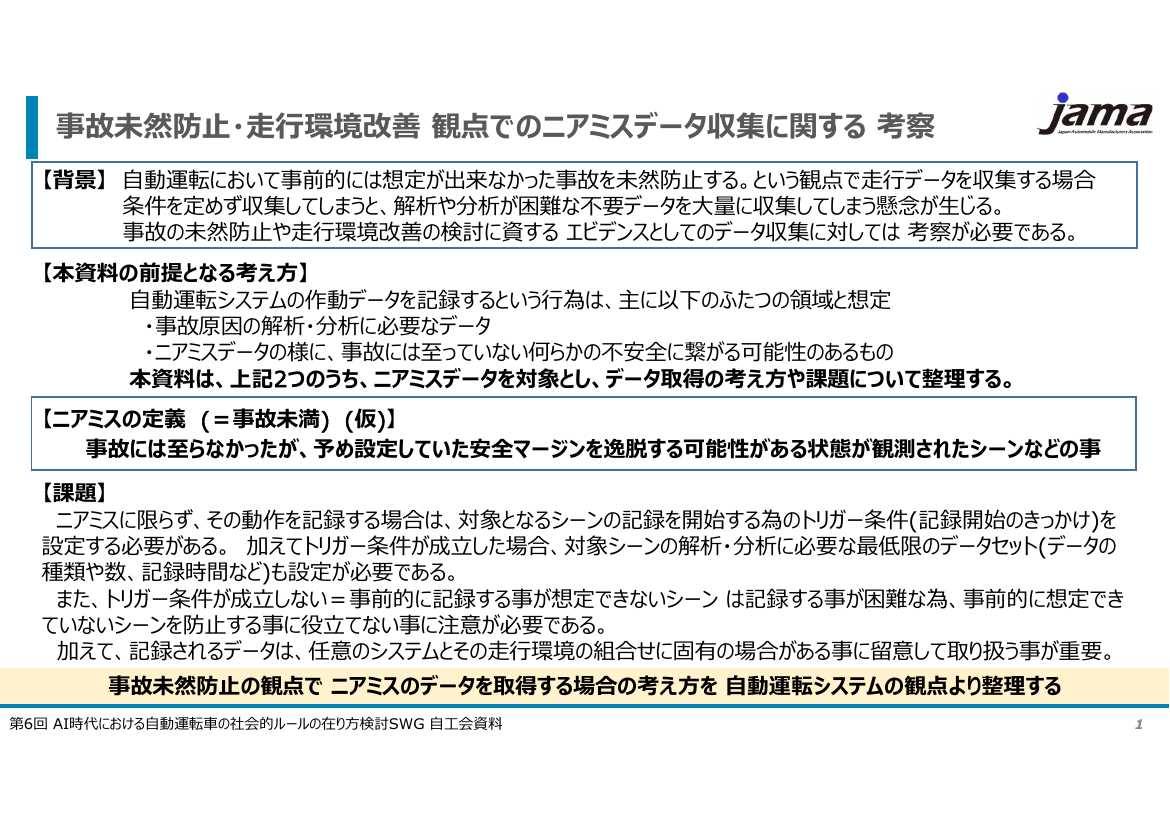 第6回 自動運転データの記録・共有・活用スキーム 資料スライド 1枚目
