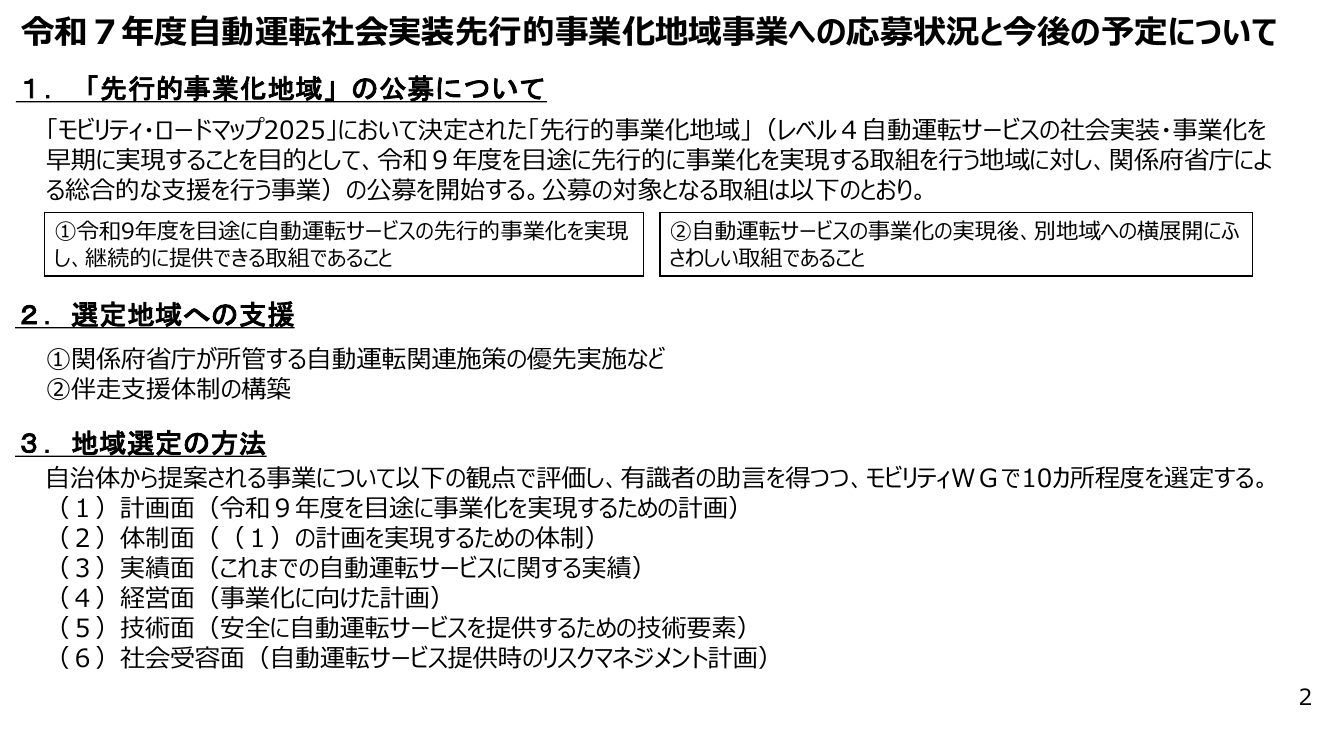 第13回 自動運転先行的事業化地域への実装支援 資料スライド 2枚目