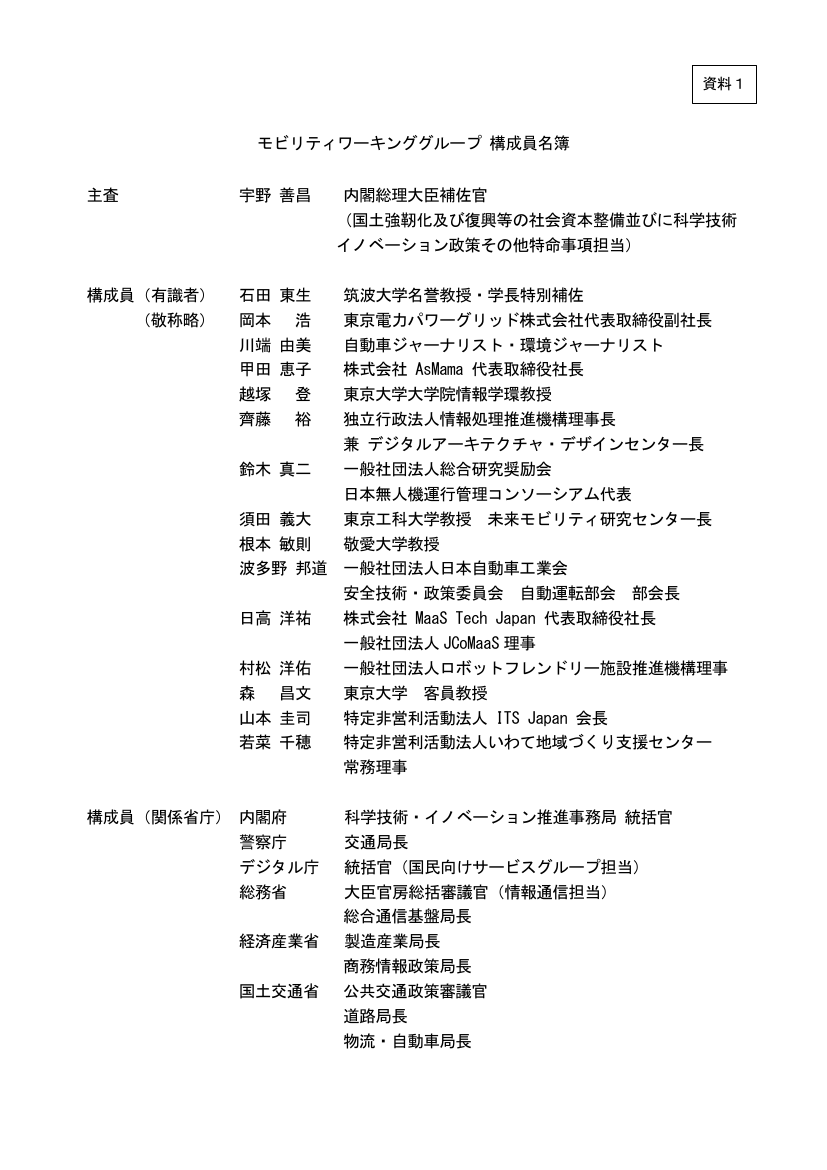 第14回 モビリティ・ロードマップの策定 資料スライド 1枚目