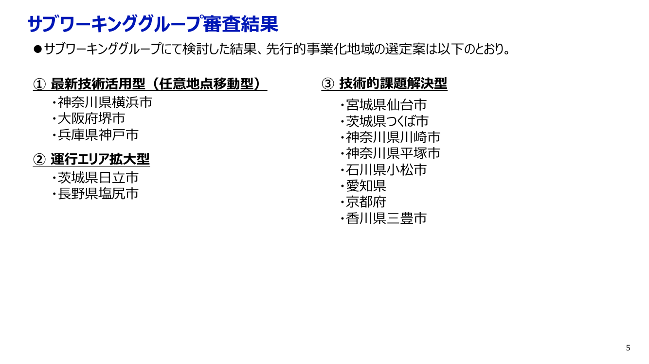 自動運転先行的事業化地域への実装支援 該当資料スライド 5枚目
