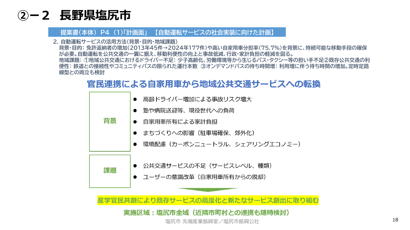 ②-2 長野県塩尻市 【自動運転サービスの社会実装に向けた計画】