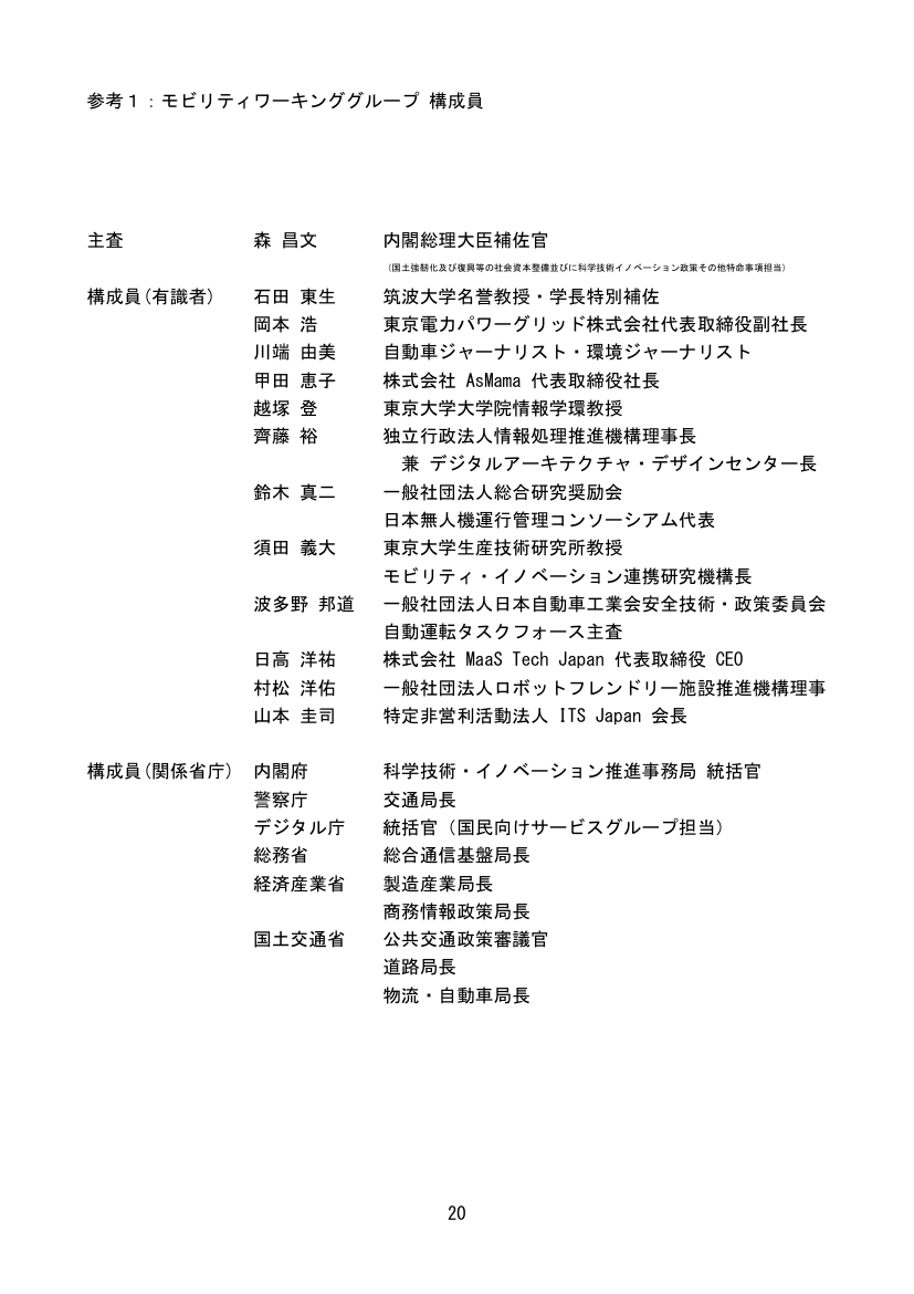 参考1：モビリティワーキンググループ 構成員