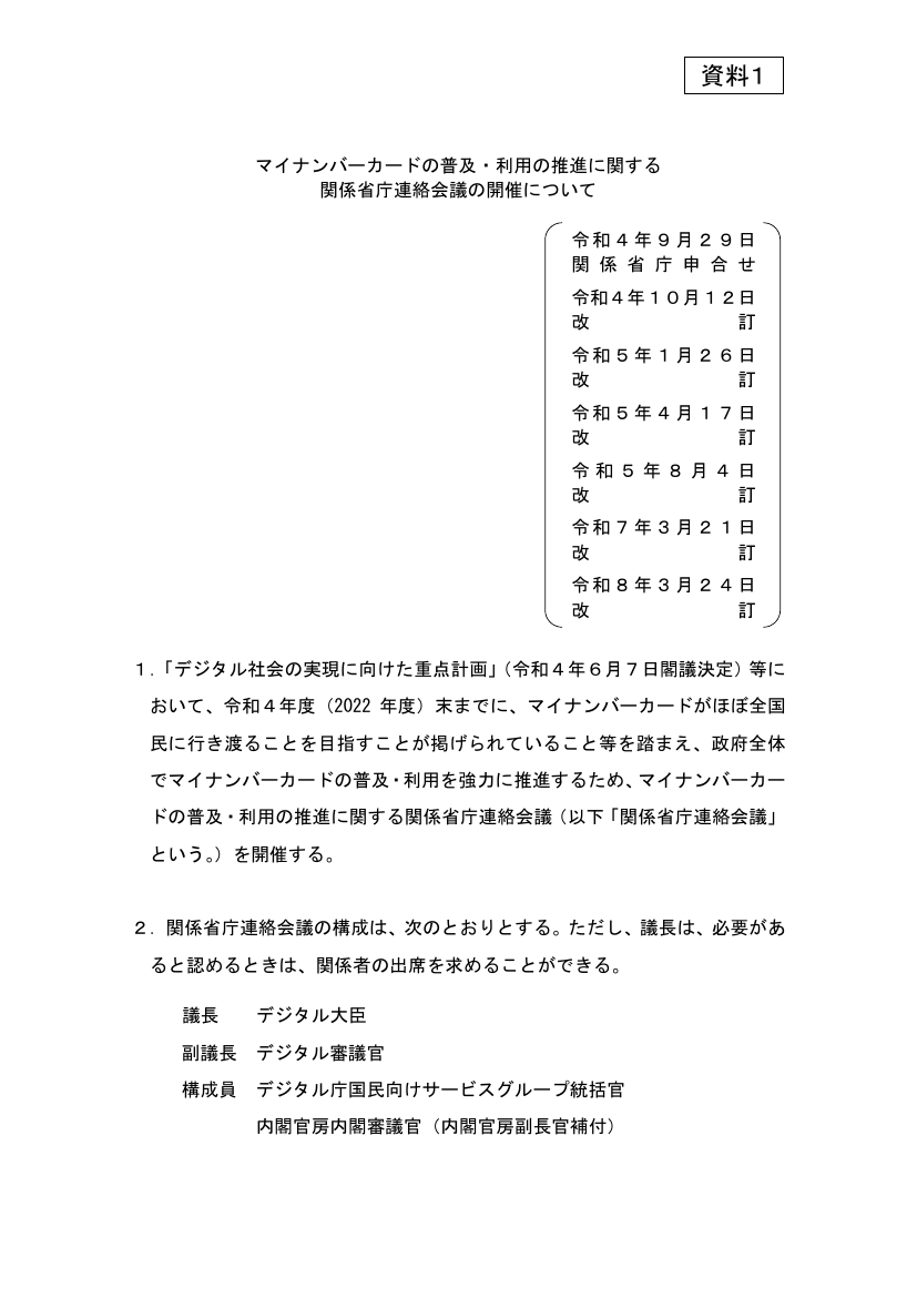 マイナンバーカード普及・利活用推進 該当資料スライド 1枚目